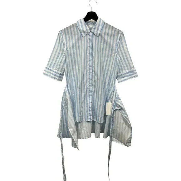 ROSETTA GETTY Apron Wrap Stripe Cotton Shirt  Baby Blue White - Picture 6 of 12